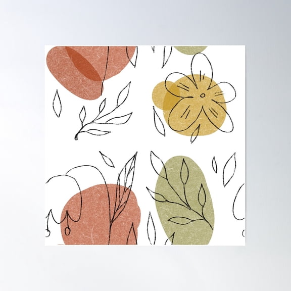 Flower Leaf Geometry Shape Abstract Simple Pattern Poster Wall Art, Modern Wall Decor For Living Room Bedroom, 24x24 UNFRAMED