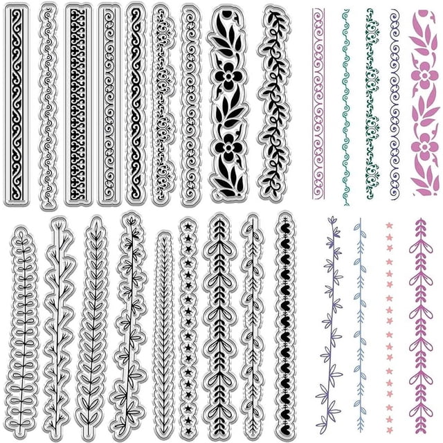 Flower Leaf Lace Line Clear Rubber Stamps Border Edge Retro Vintage ...