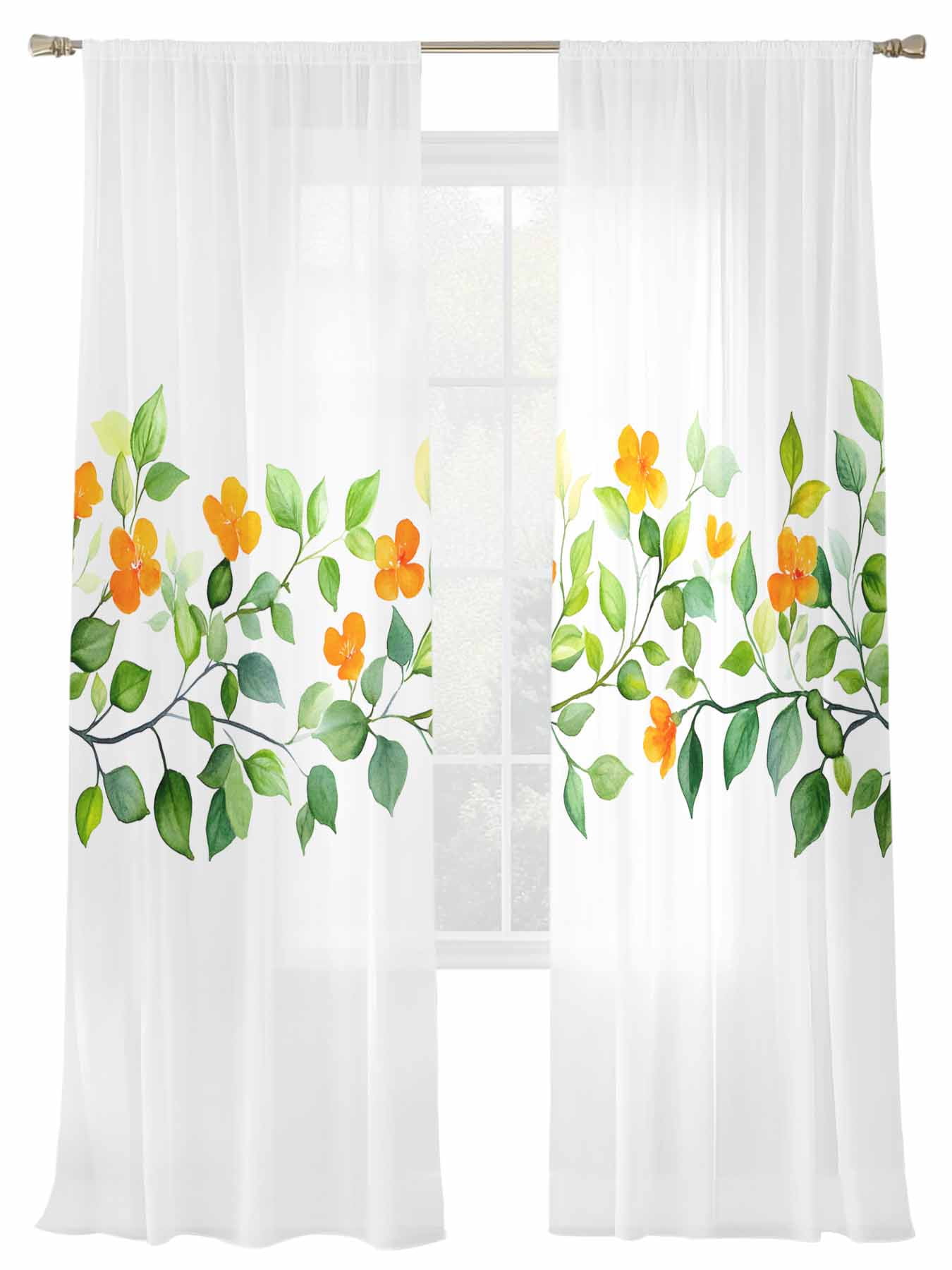 Flower Leaf Sheer Curtains for Living Room Bedroom, Spring Watercolor ...