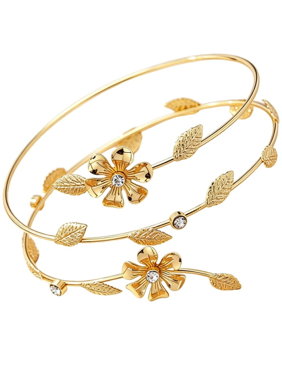 Flower Leaf Upper Arm Cuff for Wrap Bracelet Golden-tone Jewelry Vacation