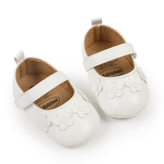 Flower Leather Shoes for Baby Girl, Soft Sole Non-Slip Princess Wedding Dress Shoes Toddler Crib Shoes (White)