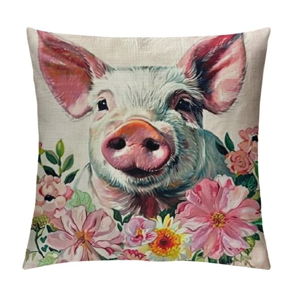 Flower Leaves Animal Pillow Covers Cute Baby Sheep Pig Cow Farmhouse Spring Decorative Throw Pillow Cases Home Baby Room Sofa Couch Decor Cushion Cover