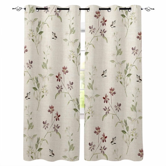 Flower Leaves, Blackout Curtains 45 Inches Long for Bedroom, Farmhouse Country Flower Bud Watercolor Thermal Insulated Room Darkening Black Out Window Curtain Panels Grommet Drapes for Living Room