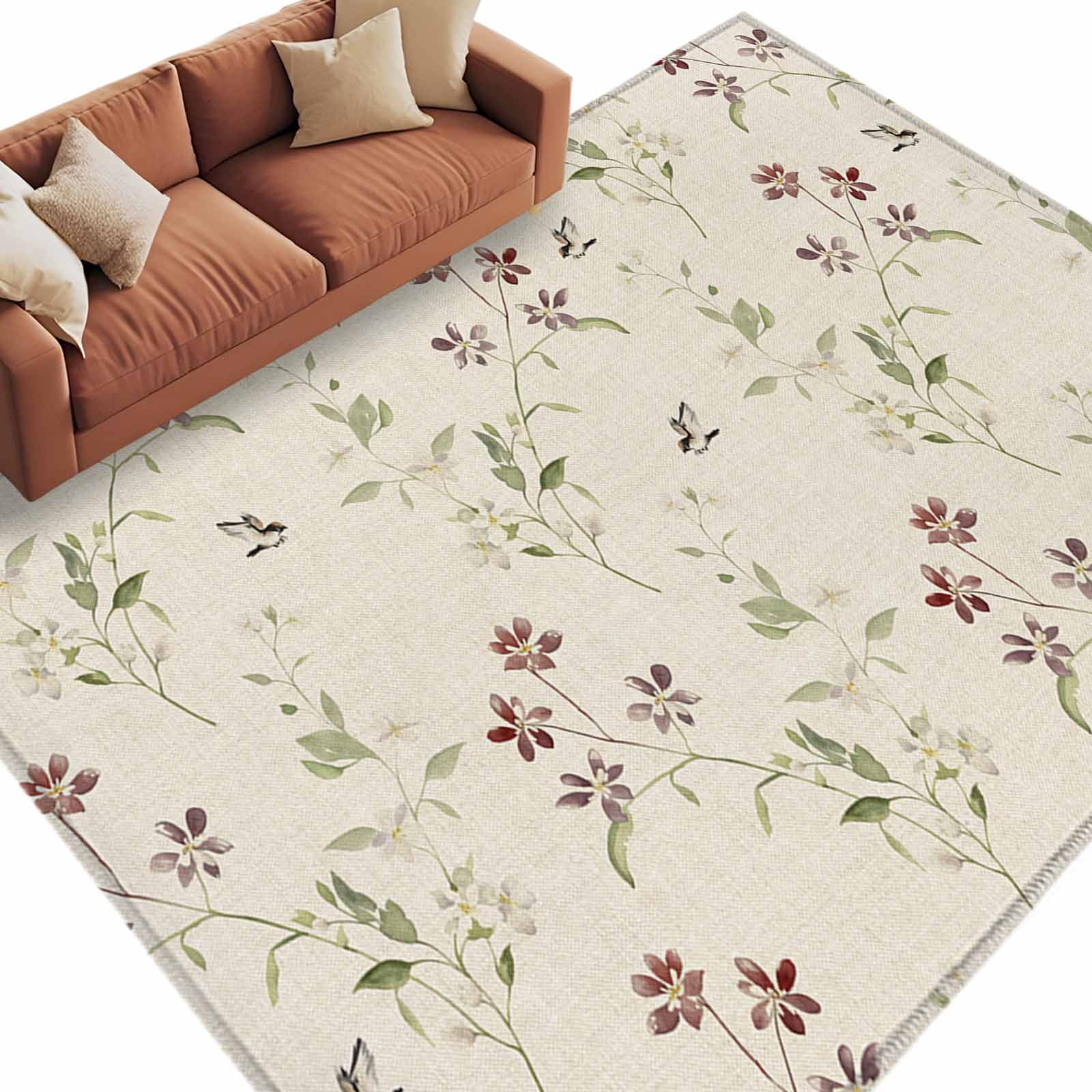 Flower Leaves Large Area Rugs for Bedroom Living Room, Soft Non Slip ...