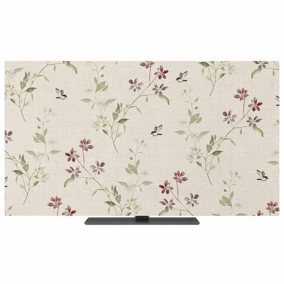 Flower Leaves TV Dust Cover,Stretchable TV Screen Desktop Computer Protector Cover,Farmhouse Country Flower Bud Watercolor Television Dustproof Slipcover for 19–24 Inch Flat or Curved TVs