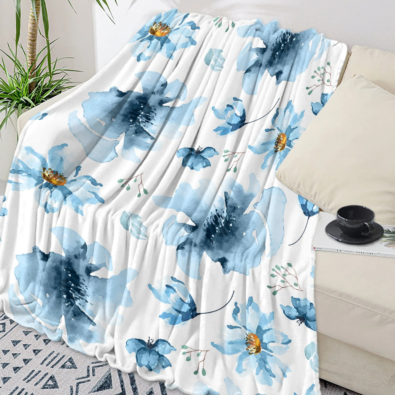 Flower Leaves Vintage Blankets Portable Soft Throw Blanket for Bed