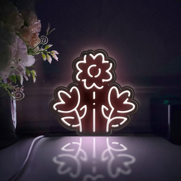 Flower Led Light Box, Dimmable Neon-Like Light Signs USB Power for Wall Decor Bedroom Decoration, Static Light (WxH) 16"x15"