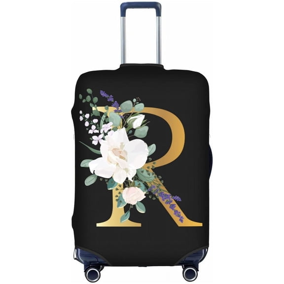 Flower Lette R Black Luggage Cover Elastic Washable Stretch Suitcase Protector Anti-Scratch Travel Suitcase Cover for Kid and Adult S (18-21 inch suitcase)