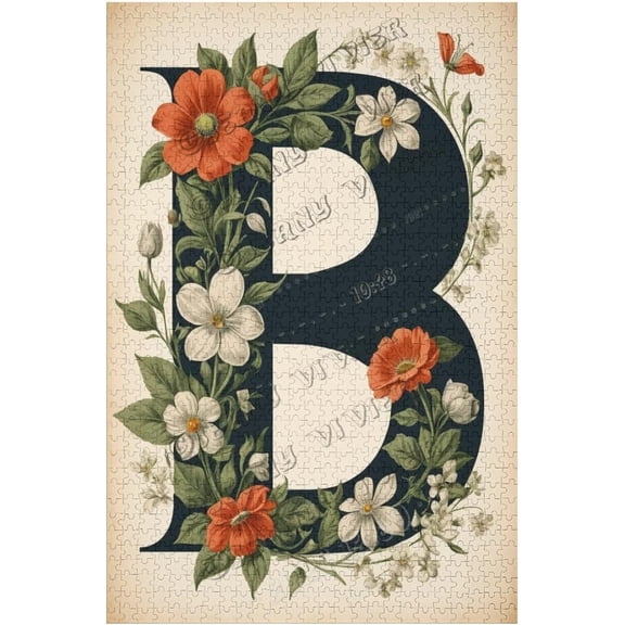 Flower Letter B 500 Piece Jigsaw Puzzle for Adults, Elegant Floral Alphabet & Relaxing Decorative Home Art
