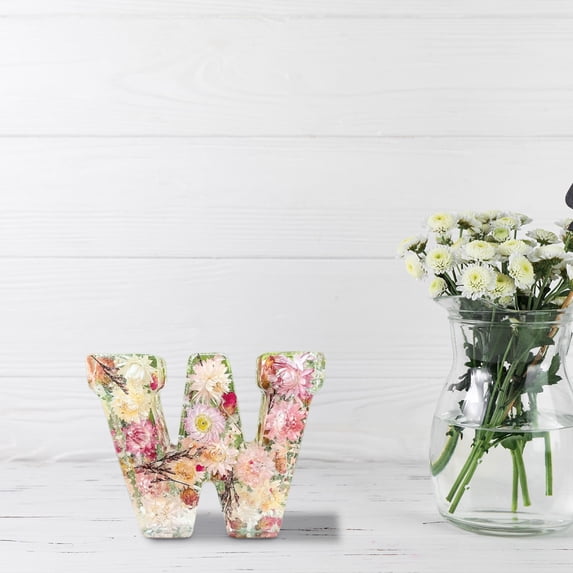 Flower Letter Resin Night Light - Floral Alphabet LED Home Decor Gift | Plug-in Bedroom/Living Room Decoration with Handmade Resin Craftsmanship