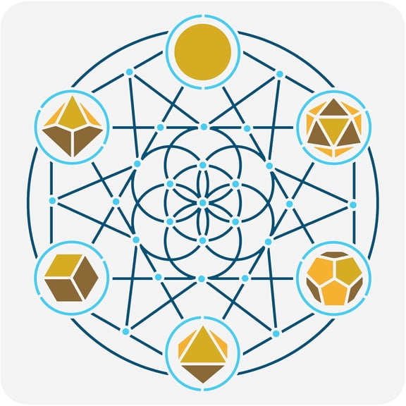 Flower of Life Stencil 11.8x11.8 inch Geometric Elements Stencil Template Plastic Star Triangle Circle Patterns Stencil Reusable DIY Art and Craft Stencil