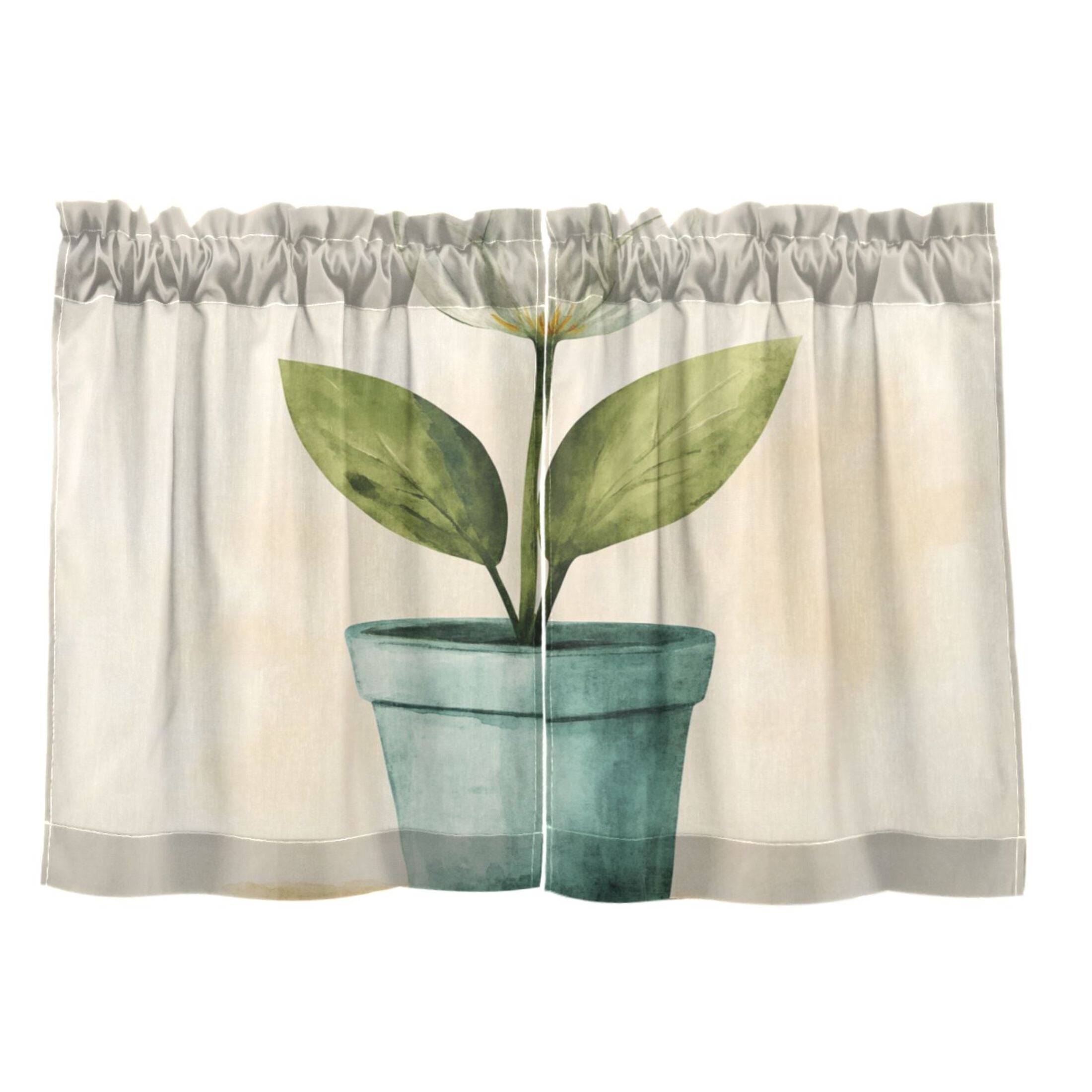 Flower Lily 27"x36" Linen Look Cafe Curtain Set with Privacy and UV Protection