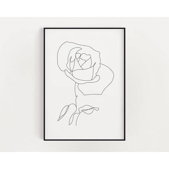 Flower Line Art Print, Rose Print, Abstract Line Art, Minimalist Flower Print, Flower Drawing, Wall Art, Home Decor, Wall Decor Home Decor #3500, Stretched Canvas Size 16x24