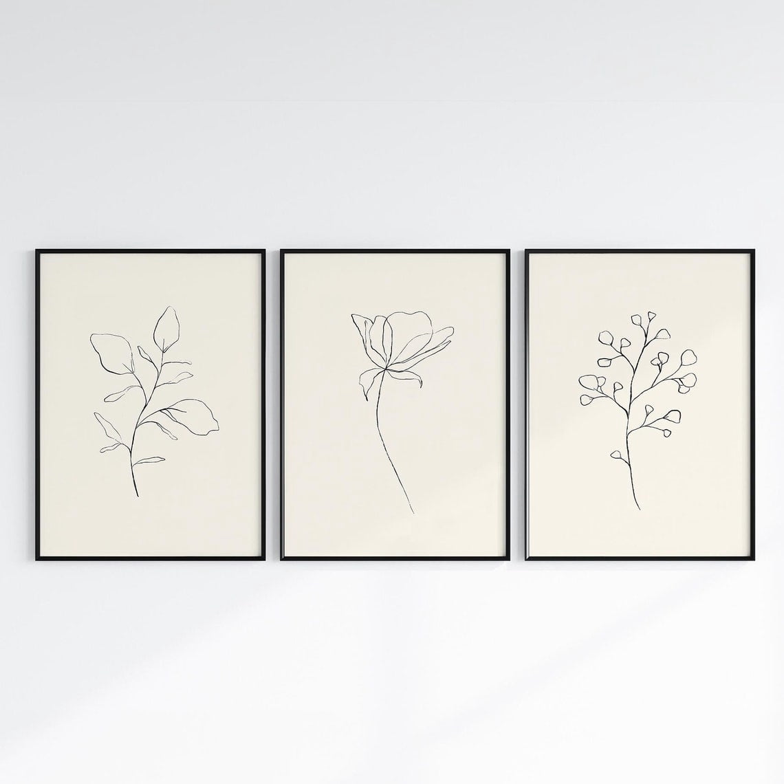 Flower Line Art Wall Art Set Of 3, Minimalist Boho Floral Prints ...