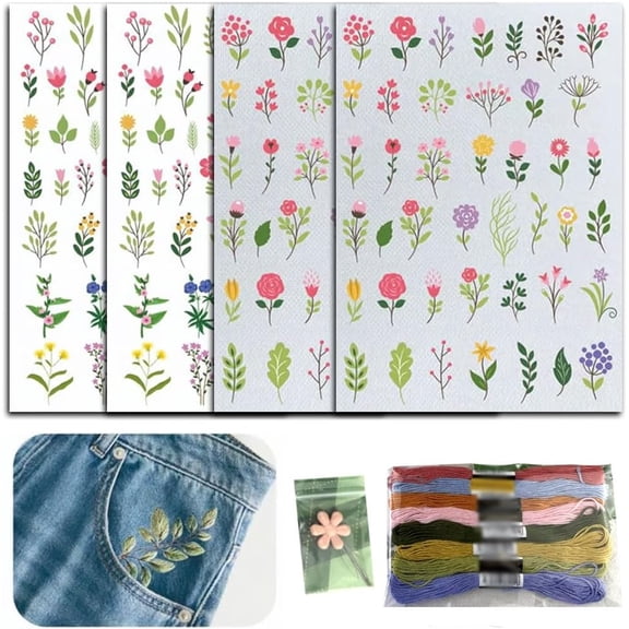 Flower Lines Designed Flower Border Patterns Embroidery Patterns - Stick & Stitches for Beginners (2Set)