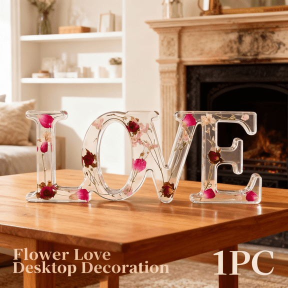 Flower Love Desktop Decoration,Colorful Artificial Flowers with Clear "LOVE" Letters, Valentine's Day Gift, Romantic Home Decor for Shelf, Desk, Bedroom, Living Room