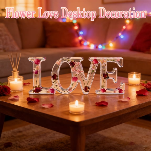 Flower Love Desktop Decoration Multicolor, Valentine's Day Floral LOVE Tabletop Accent for Dining Table Living Room Bedroom, Romantic Home Decor Gift Idea for Couples Friends and Loved Ones, HAODEJW