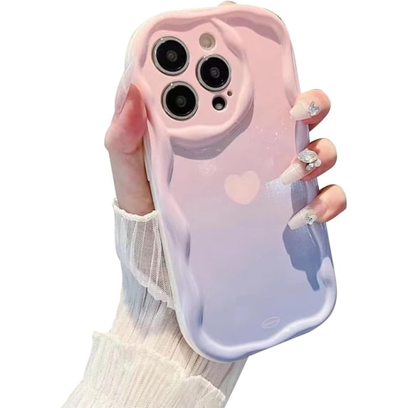 Flower Love Heart Wavy Gradient Color Soft Phone Case Lens Protective Cover Compatible with iPhone 11 Pro, Pink