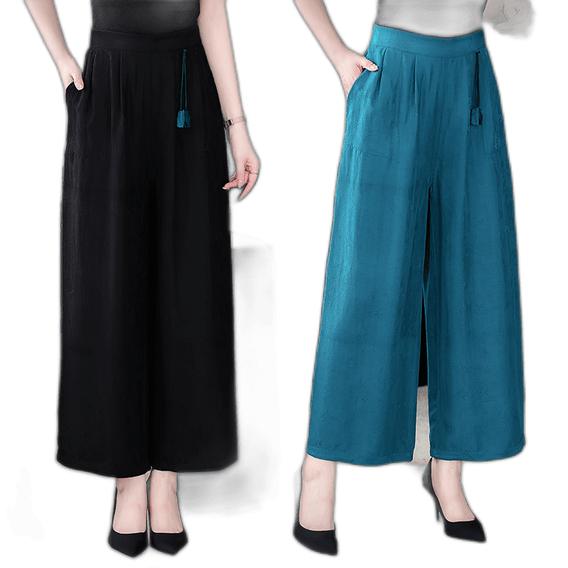 Flower Luo Faces Incense Clouds, Real Silk Casual Pants Versatile