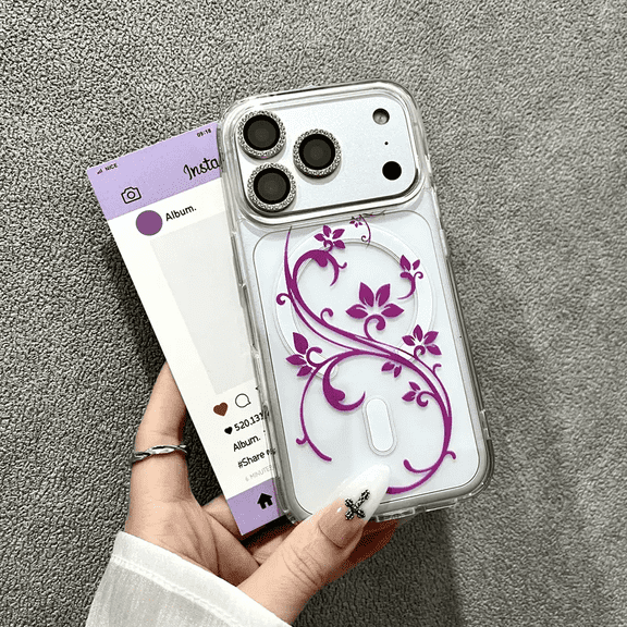 Flower Magnetic Phone Case with Wireless Charging Support Compatible with iPhone 17 16 15 14 13 Pro Max Plus Air