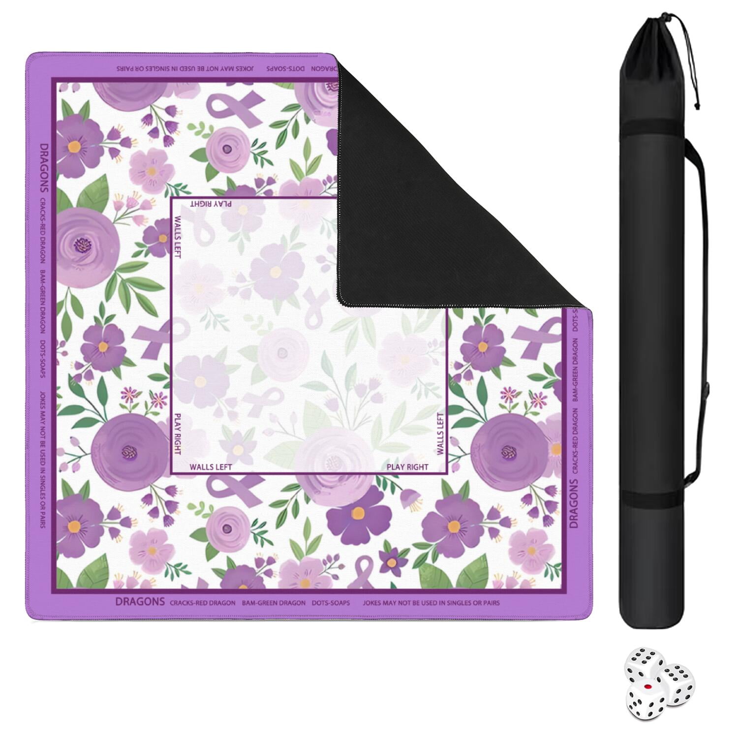 Flower Mahjong Mat with Rules, 31.5*31.5in Anti Slip American Mahjong Mat for Table, Noise Reduction, Neoprene Mah jongg Mats with Carrying Bag & 3 Dices, Mahjong Set Gift, Board Tile Games Mats