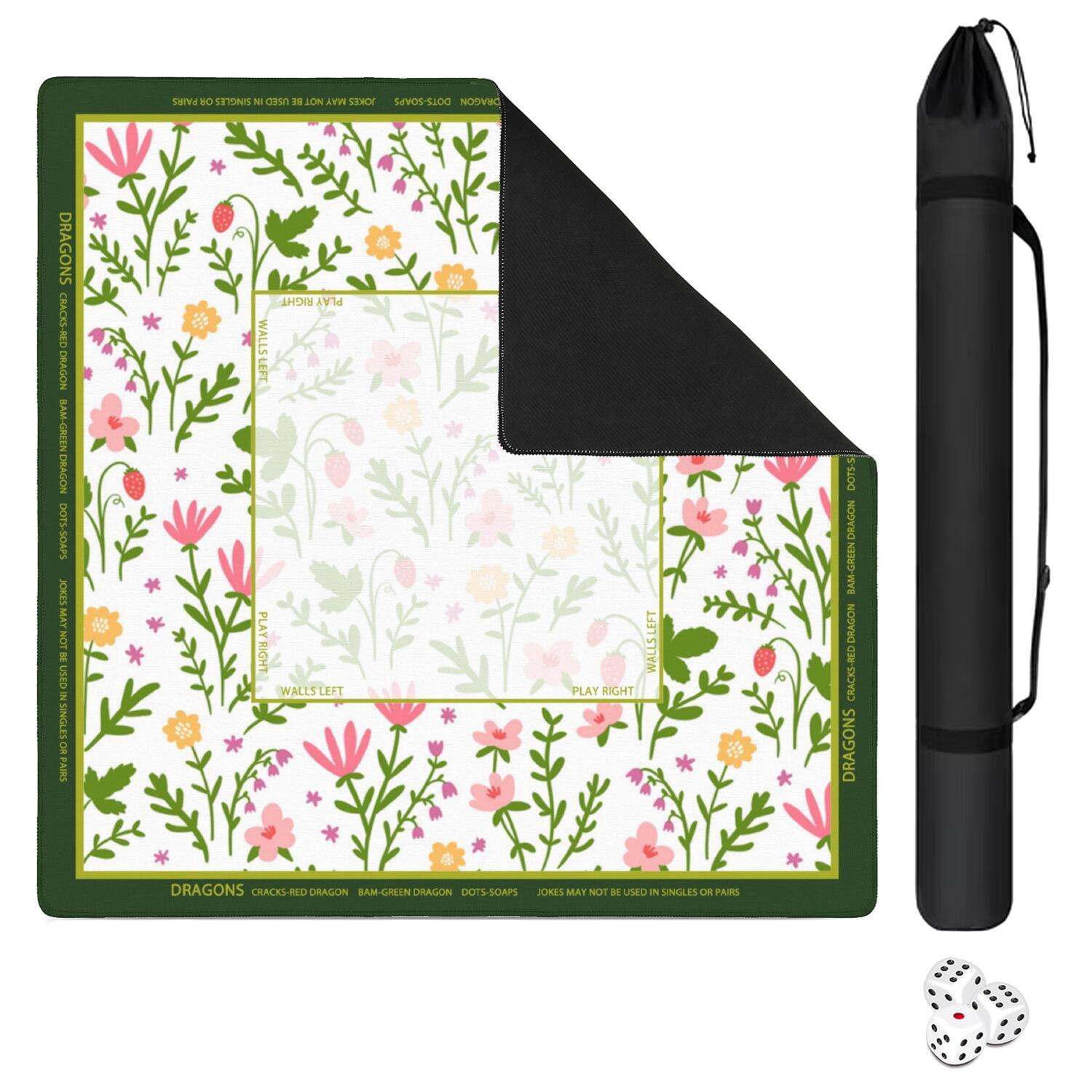 Flower Mahjong Mat with Rules, 31.5*31.5in Anti Slip American Mahjong Mat for Table, Noise Reduction, Neoprene Mah jongg Mats with Carrying Bag & 3 Dices, Mahjong Set Gift, Board Tile Games Mats