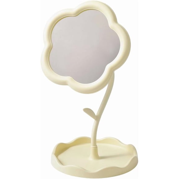 Flower Makeup Mirror Stand Mirror Stand Mirror Portable Flower Portable Vintage for Bedroom Living Room Bathroom and Minimal Spaces Room Decor Home Table Decorations 11.6x6.1 Inch Yellow 1set