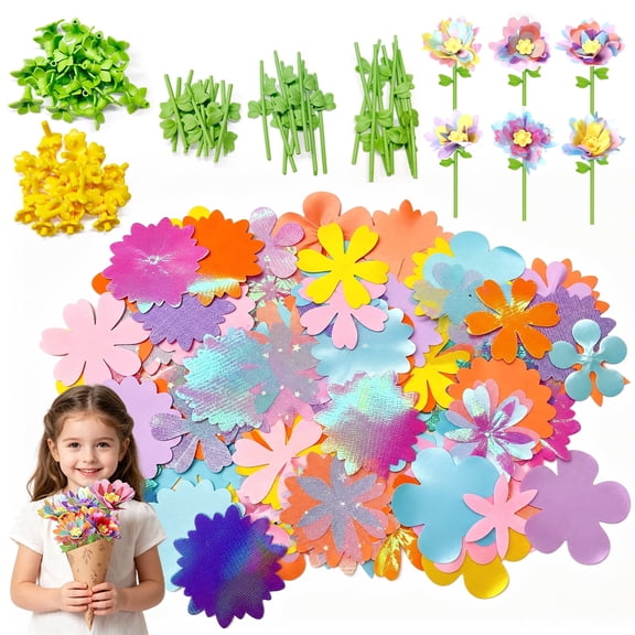 DIY Arts & Crafts Toy Accessories,210pcs Flowers Making Kit For Girls 3 4 5 6,Replacement Flower Bouquet Set for Making 30 Flowers,Art Crafts Activities For Kids 3-8