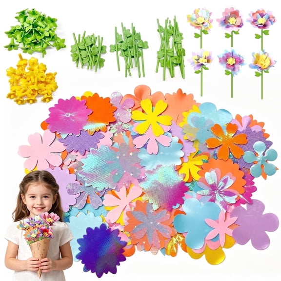 Diy Arts & Crafts Toy Accessories,210pcs Flower Making Kit for Girls 3-6,Replacement Bouquet Set Making 30 Flowers,Art Crafts Activities for Kids 4-8