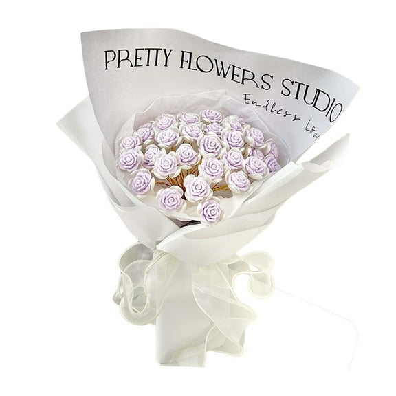 Flower Making Set Bouquet Making Materials Handmade Artificial Flowers Flower Bouquet Craft for Wedding Anniversary Bride Valentine's Day Violet 21pcs