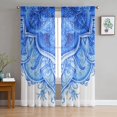 Flower Mandala Blue Sheer Window Curtains for Bedroom Hall Drapes Home