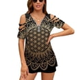 thumbnail image 1 of Flower Mandala Womens Summer V Neck Zipper Top Short Sleeve T Shirt Off Shoulder Top Casual Classy Loose Shirts, 1 of 7