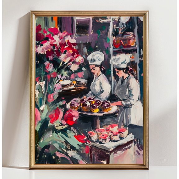 Flower Market Bakery Wall Art Colorful Women Print Vibrant Kitchen