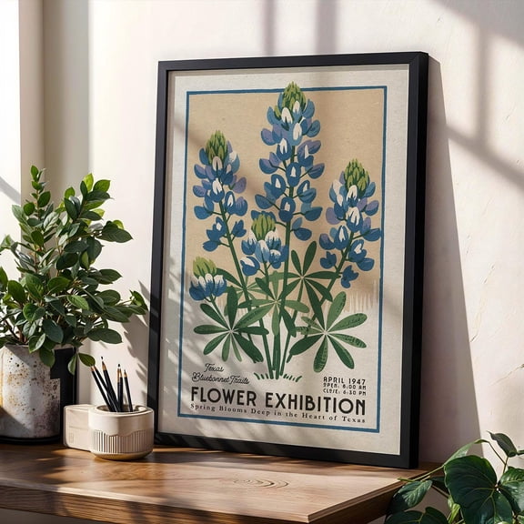 Flower Market Bluebonnet Print Retro Texas Flower Art Flower Market Print Vintage Boho Botanical Poster Mid Century Texas Floral Art