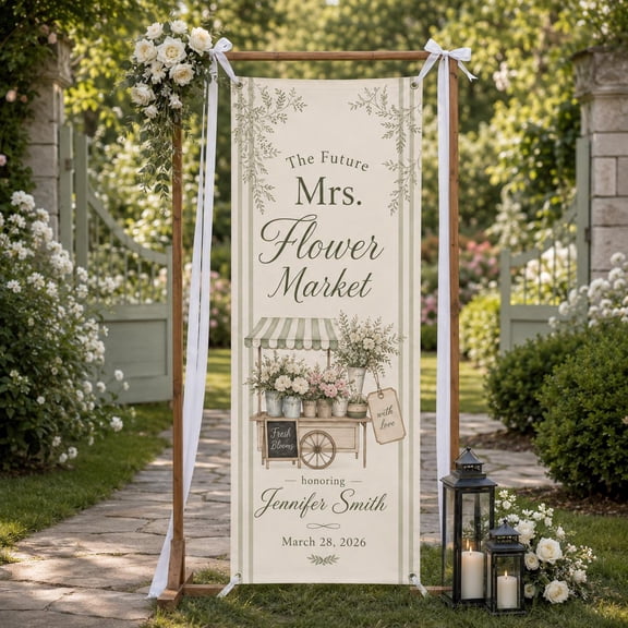 Flower Market Bridal Shower Banner, Personalized Bride Welcome Backdrop, Custom Garden Party Sign, Future Mrs Decor