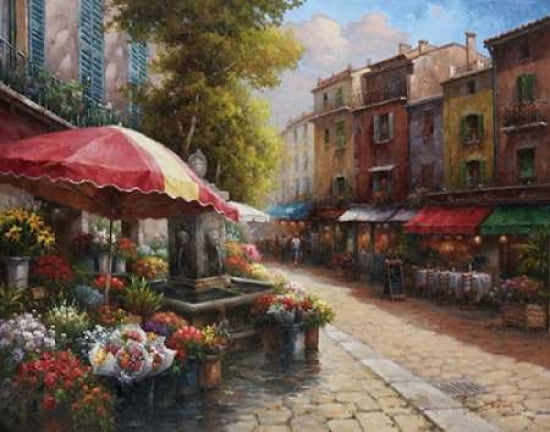 Flower Market Cafe Canvas Art - Han Chang (22 x 28)