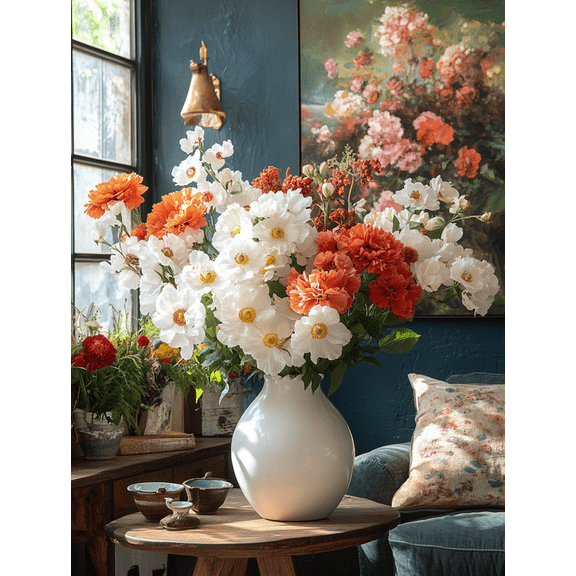 Flower Market Canvas Print, Mid Century Botanical Art, Boho Farmhouse Living Room Wall Decor