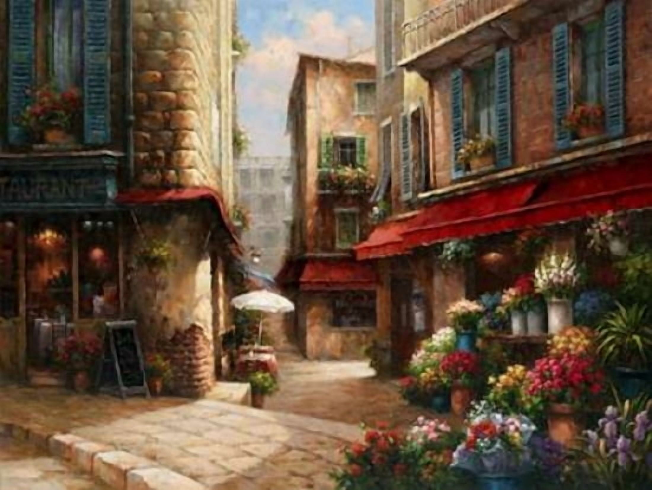 Flower Market Lane Canvas Art - Han Chang (18 x 24)