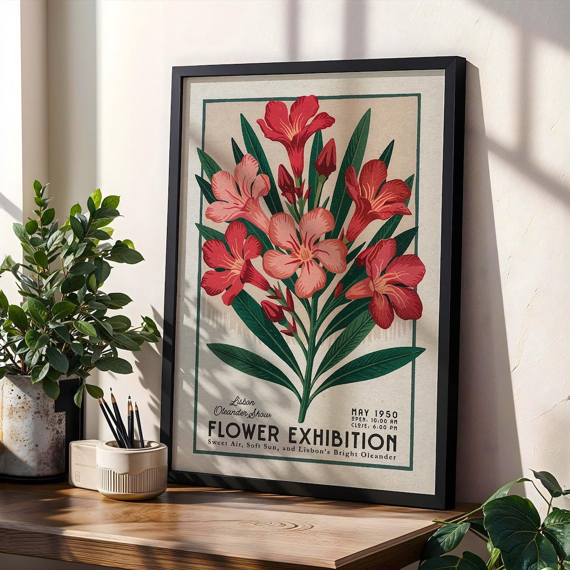 Flower Market Oleander Botanical Wall Art Print, Lisbon Floral Decor ...