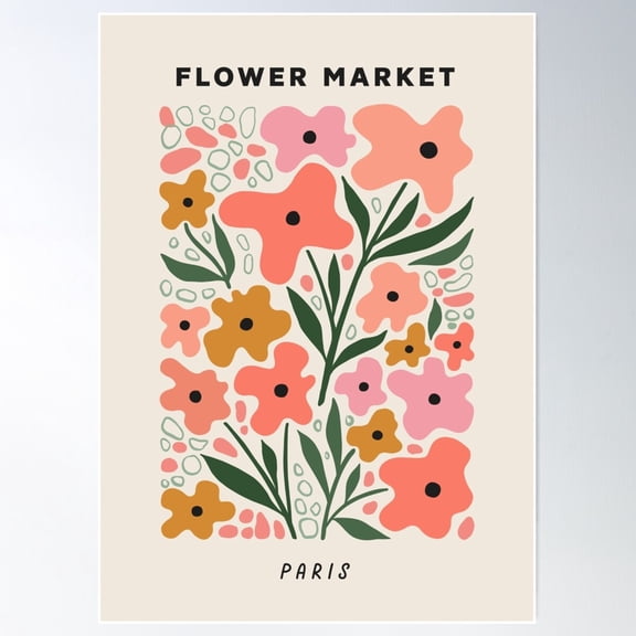 Flower Market Paris, Colorful Retro Floral Print Poster Wall Art, Modern Wall Decor For Living Room Bedroom, 12x18 UNFRAMED