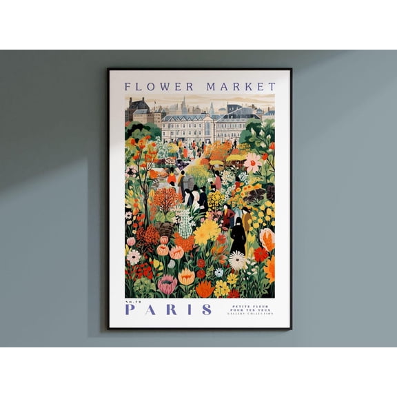 Flower Market Paris Print, France Travel Art, Trendy Wall Art, Botanical Wall Art, Purple Art, Pink Peony, Purple Rose, Floral Illustration Wall Art, Modern Wall Decor For Living Room, 24x36 UNFRAMED