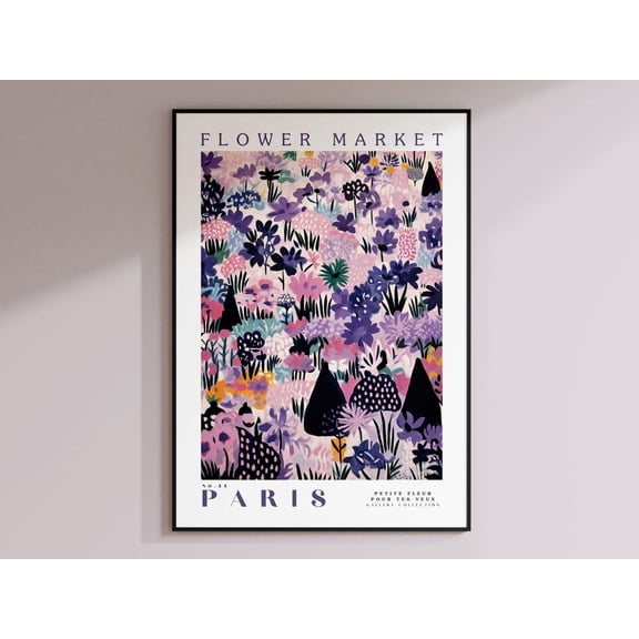 Flower Market Paris Print, France Travel Art, Trendy Wall Art, Botanical Wall Art, Purple Art, Pink Peony, Purple Rose, Floral Illustration Wall Art, Modern Wall Decor For Living Room, 12x18 UNFRAMED