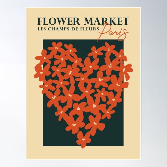 Flower Market, Paris, Valentine'S Day Decor, Heart Art, Black Red Retro Art, Aesthetic Poster, Romantic Poster Wall Art, Modern Wall Decor For Living Room Bedroom, 12x18 UNFRAMED