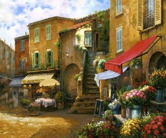 Flower Market Piazza Canvas Art - Han Chang (20 x 24)