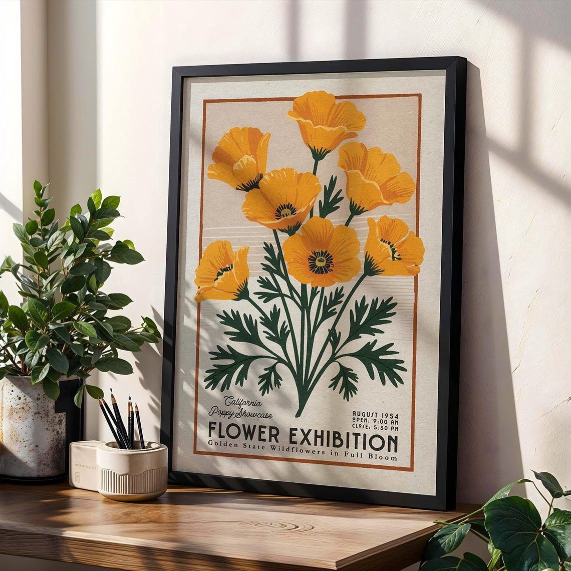 Flower Market Poppies Retro California Minimalist Colorfulange Wall Art ...