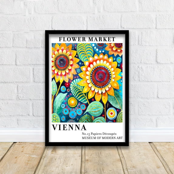 Flower Market Poster Vienna Vibrant Floral Wall Art Boho Botanical Print for Living Room Bedroom or Kitchen Colorful Vienna Market Scene