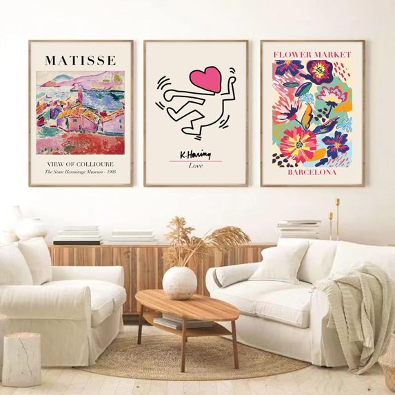 Flower Market Poster Flower Market Wall Art UNFRAMED, Henri Matisse Canvas Wall Art Print Abstract Flower Pictures Aesthetic Modern Floral Wall Art for Room Decor 12x16 inch, Set of 3
