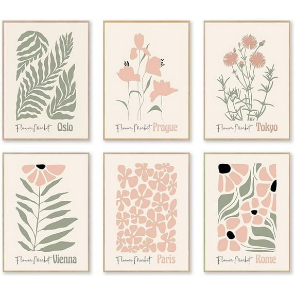 Flower Market Posters,Boho Botanical Floral Wall Art Prints Blush Pink and Sage Green Aesthetic Bedroom Decor Canvas Artwork Painting Abstract Minimalist Wall Decor Pink Room Decor for Boho Room,