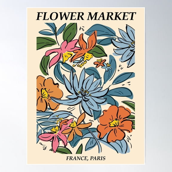 Flower Market Print, Paris, Abstract Flowers Art, Posters Aesthetic, Floral Art, Retro Print, Cottagecore Poster Wall Art, Modern Wall Decor For Living Room Bedroom, 8x12 UNFRAMED