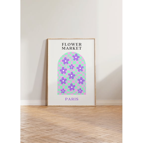 Flower Market Print Print, Flower Print, Aesthetic Floral Print, Flower Market Paris Print, Les Fleurs Print, Checkered Print, Floral Art Home Decor #1693, 8x12 UNFRAMED